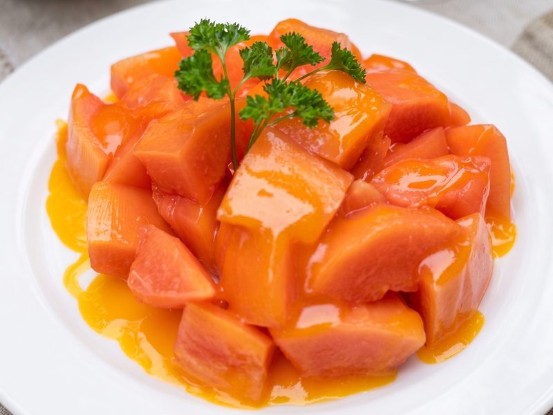 Fresh Papaya with Orange Dressing